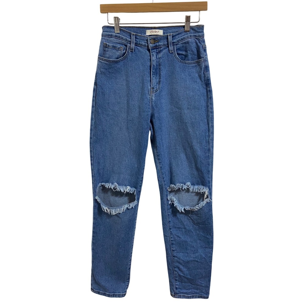 Vibrant M.i.U Ripped Knee‎ Jeans Women's High Rise Distressed Denim Size 28